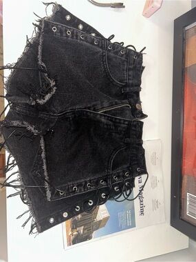 Black western lace-up jean shorts